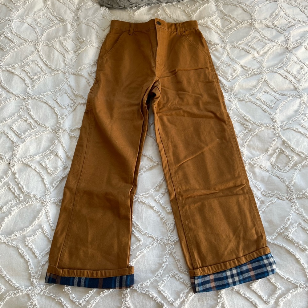 Carhartt Canvas Dungaree Flannel Lined Pants Size 14 Boys